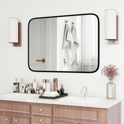 Rektangulär badrumsspegel 70x50 cm med säkerhetsfilm och svart aluminiumram