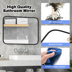 Rektangulär badrumsspegel 70x50 cm med säkerhetsfilm och svart aluminiumram