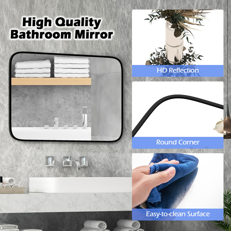 Rektangulär badrumsspegel 70x50 cm med säkerhetsfilm och svart aluminiumram