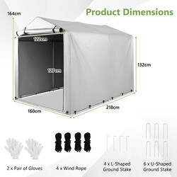 Mörkgrått garagetält 160x218x164 cm med metallram och väderskydd för utomhusförvaring