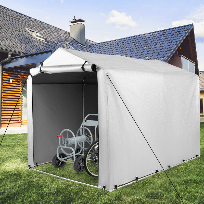 Mörkgrått garagetält 160x218x164 cm med metallram och väderskydd för utomhusförvaring