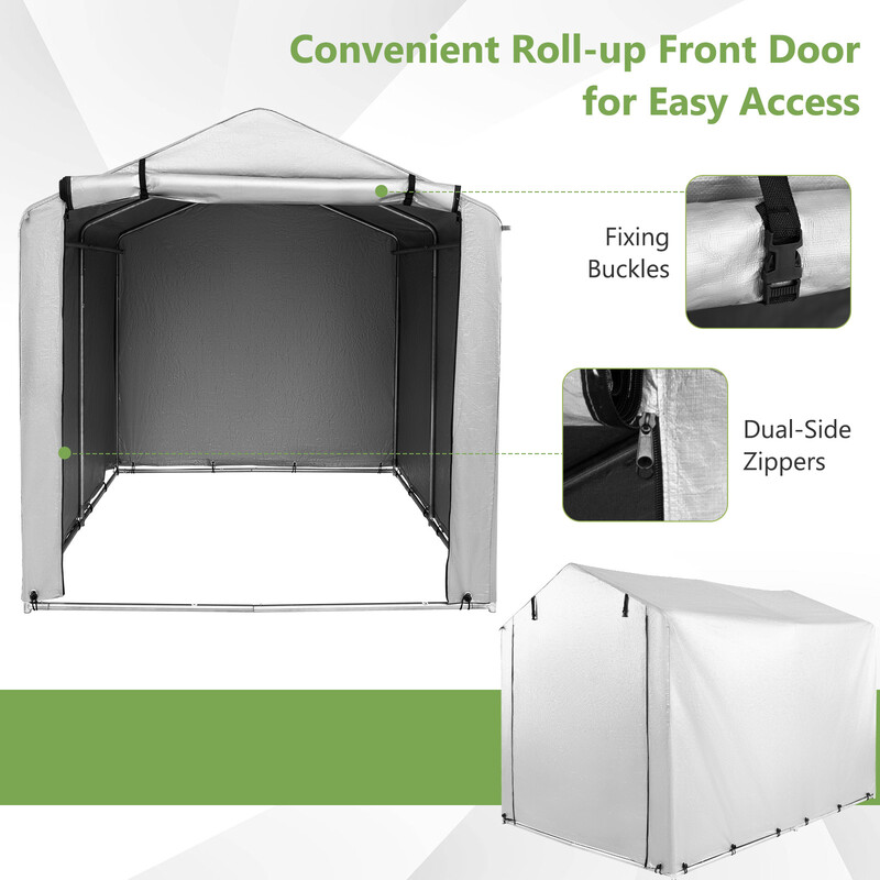 Mörkgrått garagetält 160x218x164 cm med metallram och väderskydd för utomhusförvaring
