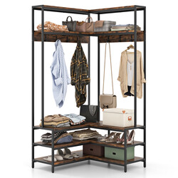 Hörngarderob med sittbänk och hyllor i l-form för kläder och skor 90 x 90 x 178 cm