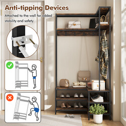 Hörngarderob med sittbänk och hyllor i l-form för kläder och skor 90 x 90 x 178 cm