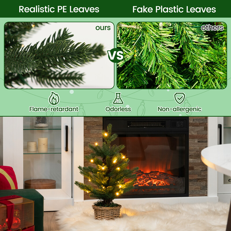 Litet förbelyst julträd med LED-lampor och timerfunktion för hem och kontor