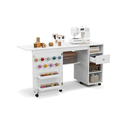 Fällbar 2-i-1 sy- och skrivbord med förvaring