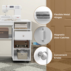 Fällbar 2-i-1 sy- och skrivbord med förvaring, vit, kompakt och praktisk design