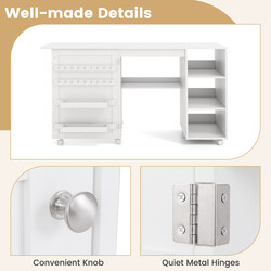 Mångsidigt sybord och skrivbord med förvaring, hopfällbar och mobil arbetsstation i vit MDF