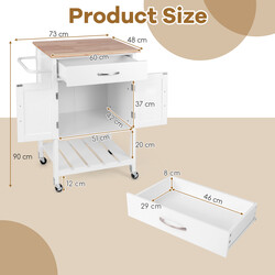 Köksvagn med arbetsyta och låda, vit, rullbar och stabil för smart förvaring