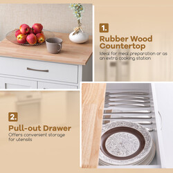 Köksvagn med arbetsyta och låda, vit, rullbar och stabil för smart förvaring