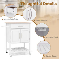 Köksvagn med arbetsyta och låda, vit, rullbar och stabil för smart förvaring