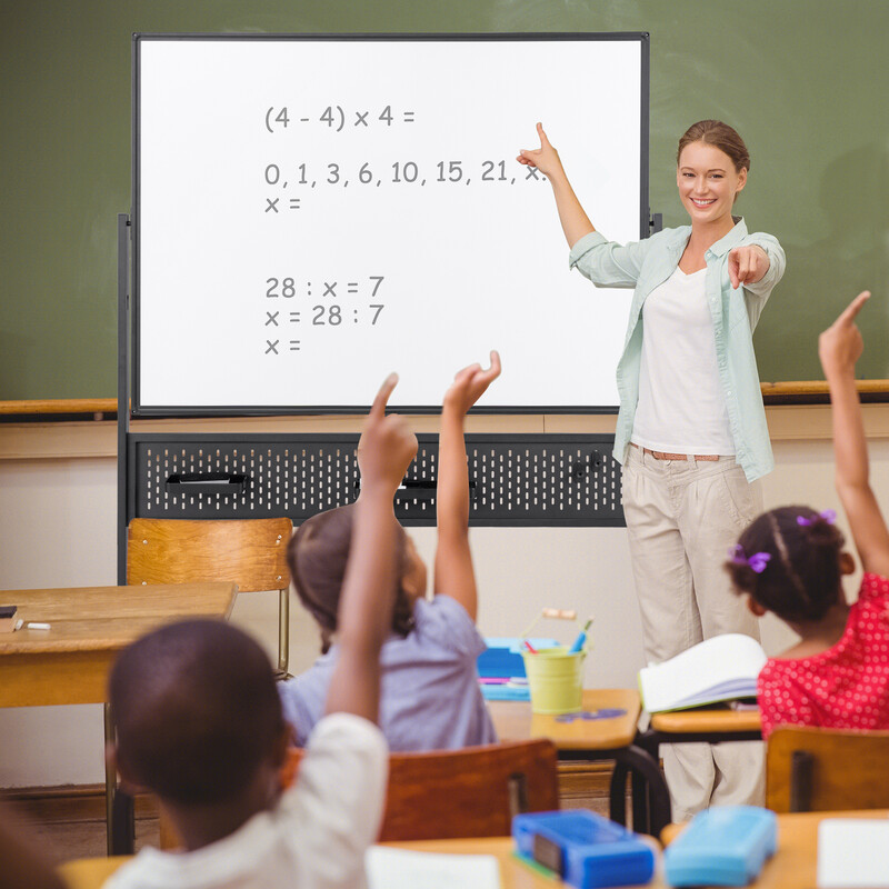 Dubbelsidig mobil whiteboard 120x90 cm med magnetisk yta och justerbar höjd