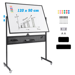 Dubbelsidig mobil whiteboard 120x90 cm med magnetisk yta och justerbar höjd