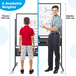 Dubbelsidig mobil whiteboard 120x90 cm med magnetisk yta och justerbar höjd