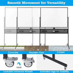 Dubbelsidig mobil whiteboard 120x90 cm med magnetisk yta och justerbar höjd