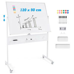 Dubbelsidig mobil whiteboard med justerbar höjd och magnetisk yta 120 x 90 cm