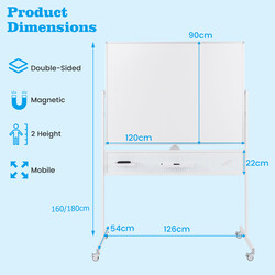Dubbelsidig mobil whiteboard med justerbar höjd och magnetisk yta 120 x 90 cm