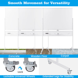 Dubbelsidig mobil whiteboard med justerbar höjd och magnetisk yta 120 x 90 cm