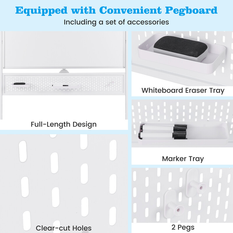 Dubbelsidig mobil whiteboard med justerbar höjd och magnetisk yta 120 x 90 cm