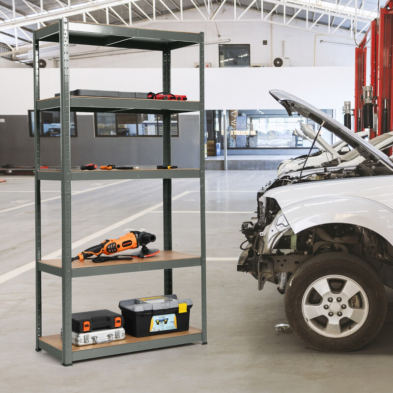 Femvånings metallhylla med justerbara hyllplan för verkstad och garage