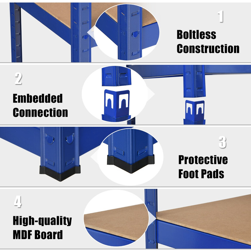 Femvånings metallhylla med justerbara hyllplan för verkstad och garage
