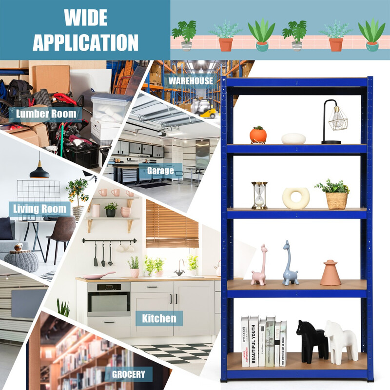 Femvånings metallhylla med justerbara hyllplan för verkstad och garage