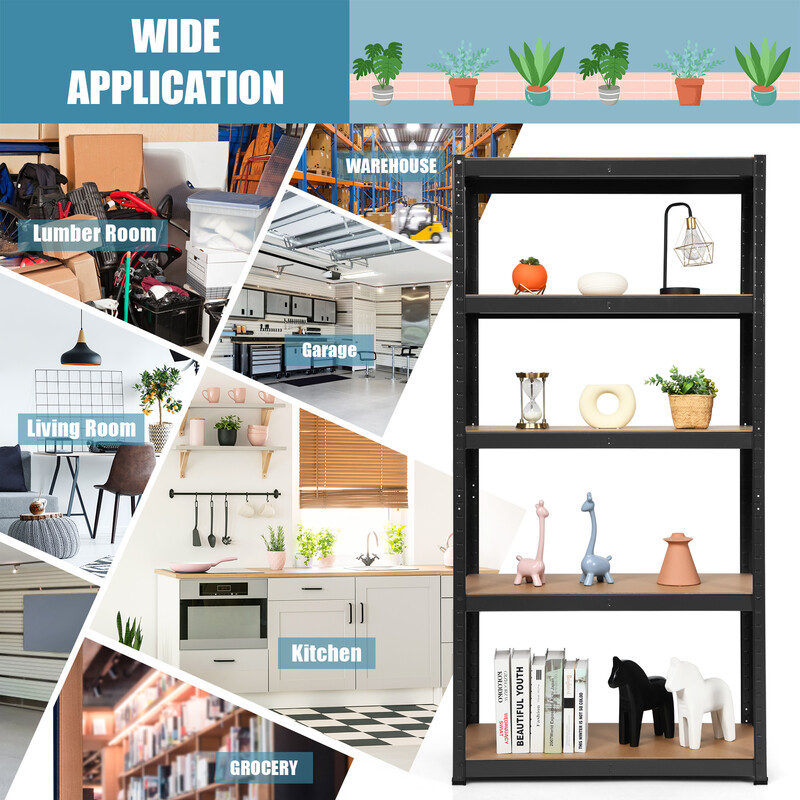 Femvånings metallhylla med justerbara hyllplan för verkstad och förråd