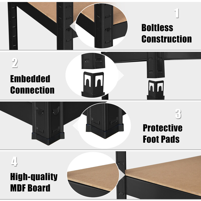 Femvånings metallhylla med justerbara hyllplan för verkstad och förråd