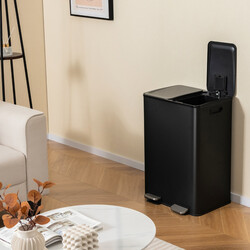 Soptunna med två fack 2 x 30L för kök med mjukstängande lock svart