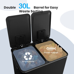 Soptunna med två fack 2 x 30L för kök med mjukstängande lock svart