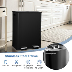 Soptunna med två fack 2 x 30L för kök med mjukstängande lock svart