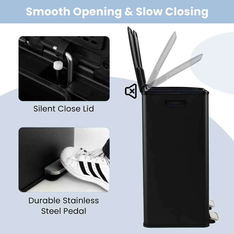 Soptunna med två fack 2 x 30L för kök med mjukstängande lock svart