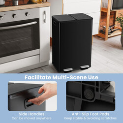 Soptunna med två fack 2 x 30L för kök med mjukstängande lock svart