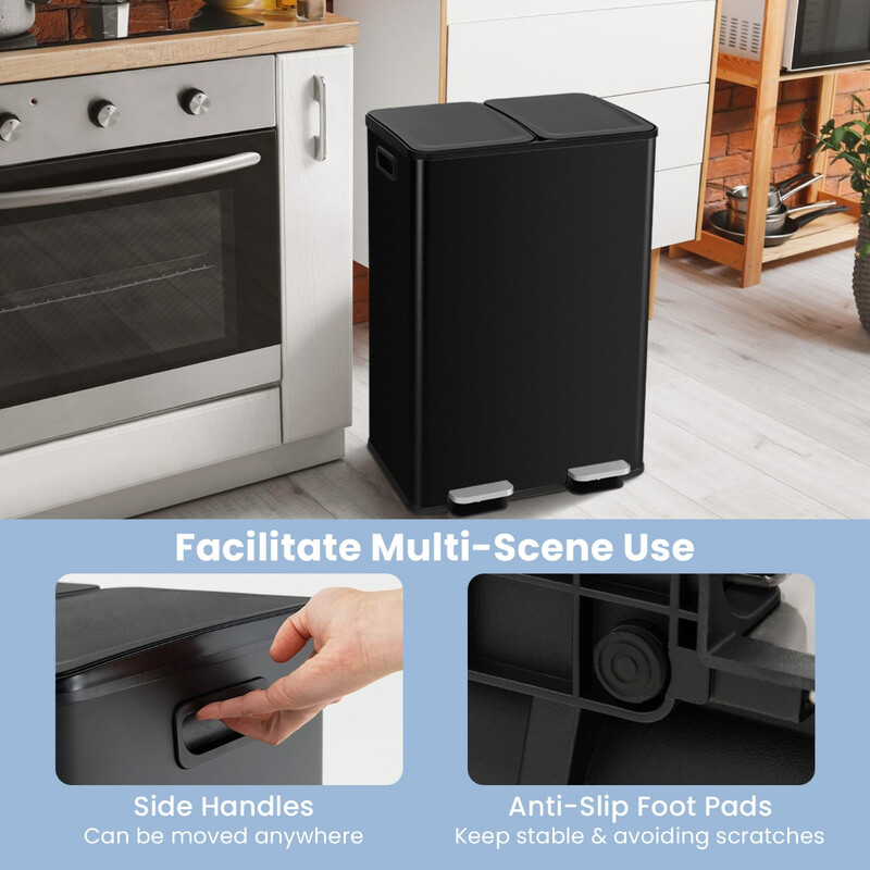 Soptunna med två fack 2 x 30L för kök med mjukstängande lock svart