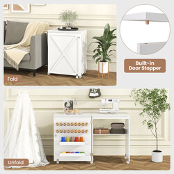 Vikbart 2-i-1 sybord och skrivbord med förvaring och hjul, vit