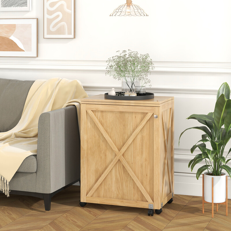 Vikbart 2-i-1 sybord och skrivbord med förvaring och hjul i vit trädesign