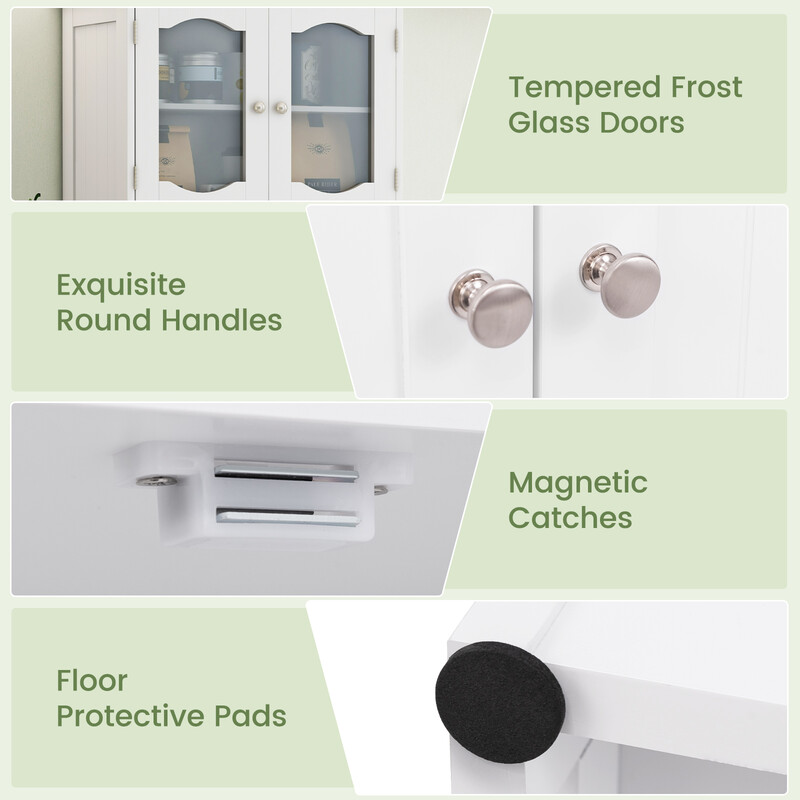 Fristående högskåp med 4 dörrar och hyllor i vit modern design 60 x 30 x 148,5 cm