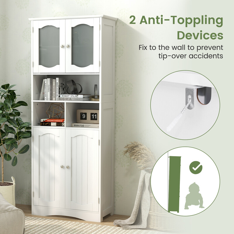 Fristående högskåp med 4 dörrar och hyllor i vit modern design 60 x 30 x 148,5 cm