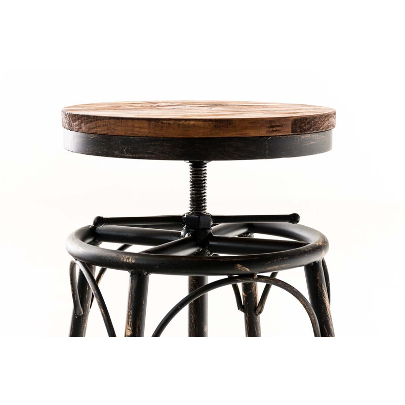 Industriell höjdjusterbar barstol i trä och metall