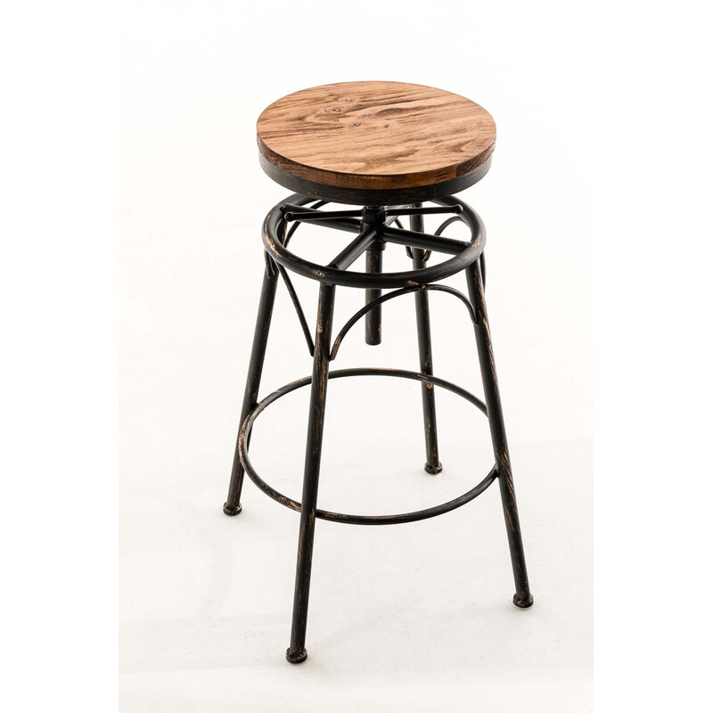 Industriell höjdjusterbar barstol i trä och metall