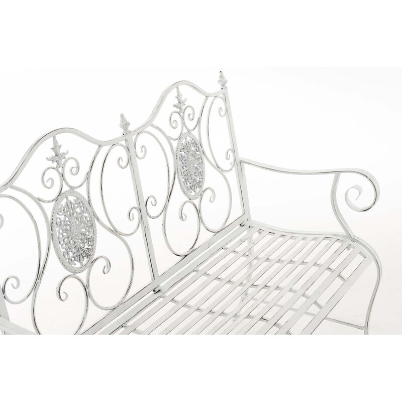 Romantisk trädgårdsbänk i pulverlackerat järn för inomhus/utomhusbruk