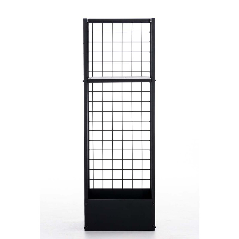 Robust vedställ i svart metall med extra hylla