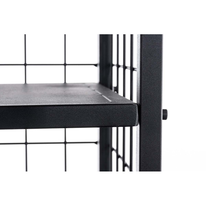 Robust vedställ i svart metall med extra hylla