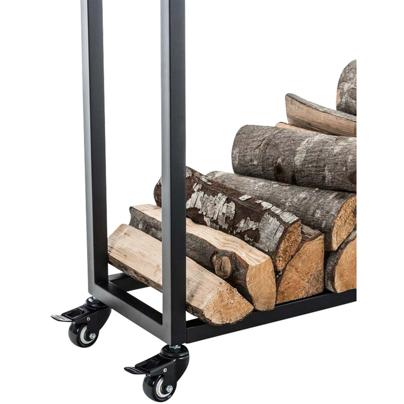 Elegant vedställ med hjul i rostfritt stål eller svart metall