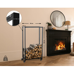 Elegant vedställ med hjul i rostfritt stål eller svart metall