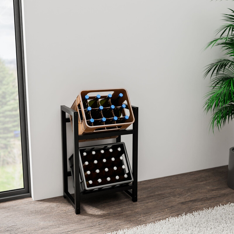 Elegant och praktisk förvaringshylla för dryckeslådor i metall