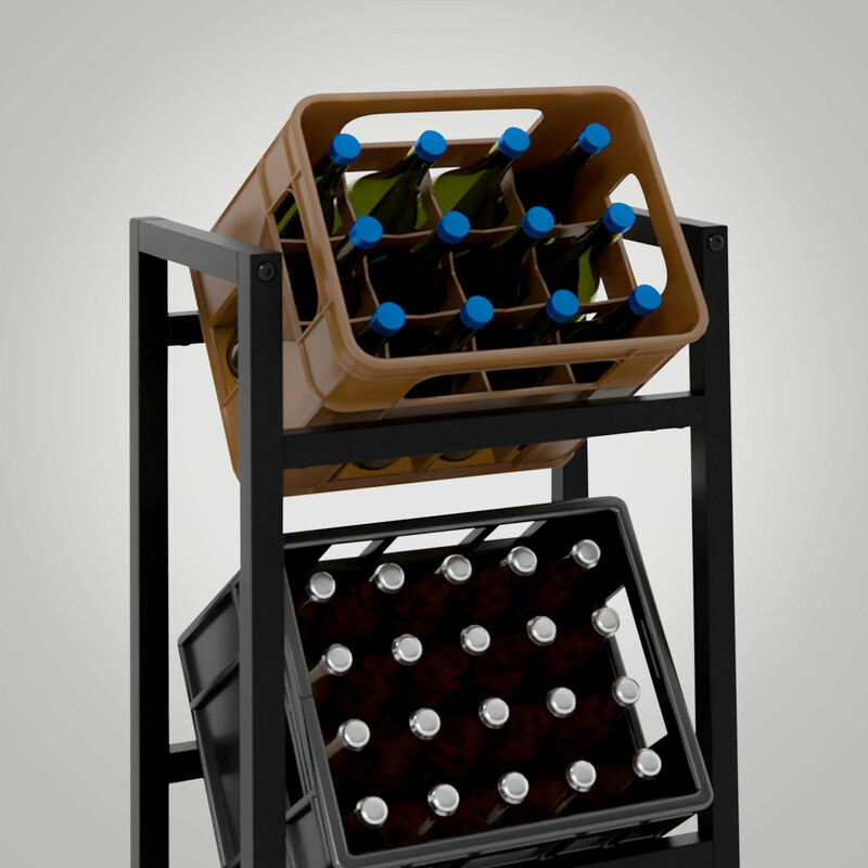 Elegant och praktisk förvaringshylla för dryckeslådor i metall