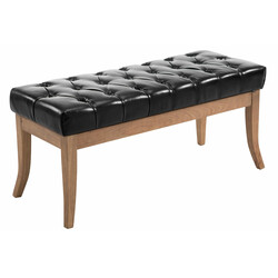 Elegant chesterfield bänk med konstläder och träben